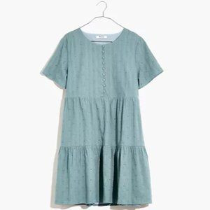 Embroidered Eyelet Button-Front Tiered Mini Dress
